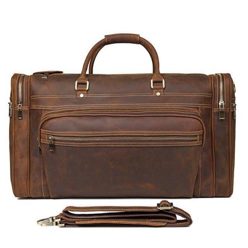 Bolsa Fim Semana Em Pele Crazy Horse Para Homem Grande Castanho