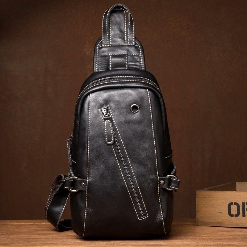 Bolsa Tipo Estilingue Em Pele Para Homem