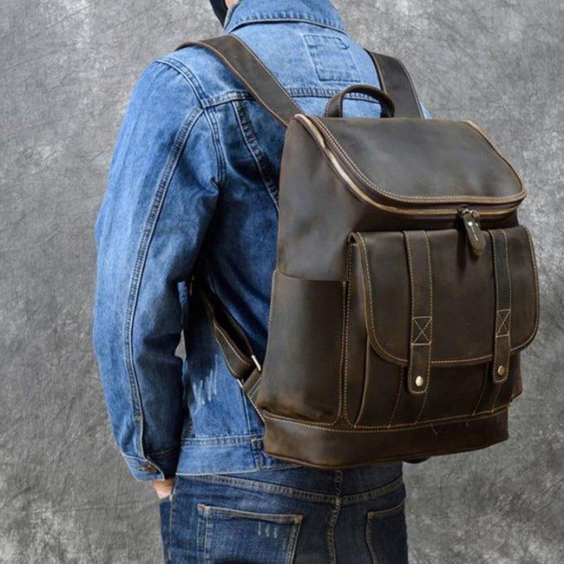 Mochila Couro Vintage Para Portátil 16 Polegadas